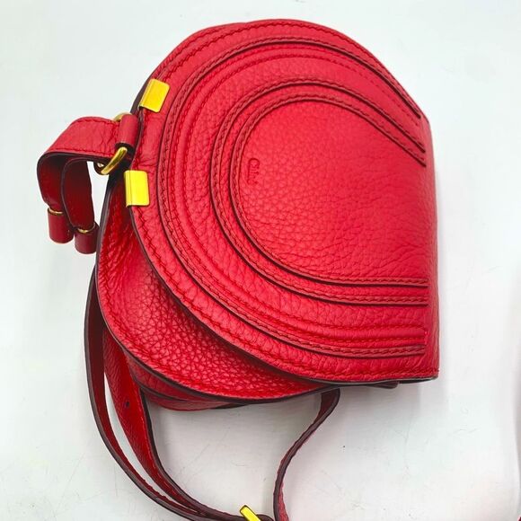 Auth Chloe Mini Marcie Tulip Red Crossbody Saddle Bag Preloved Excellent - Picture 13 of 16